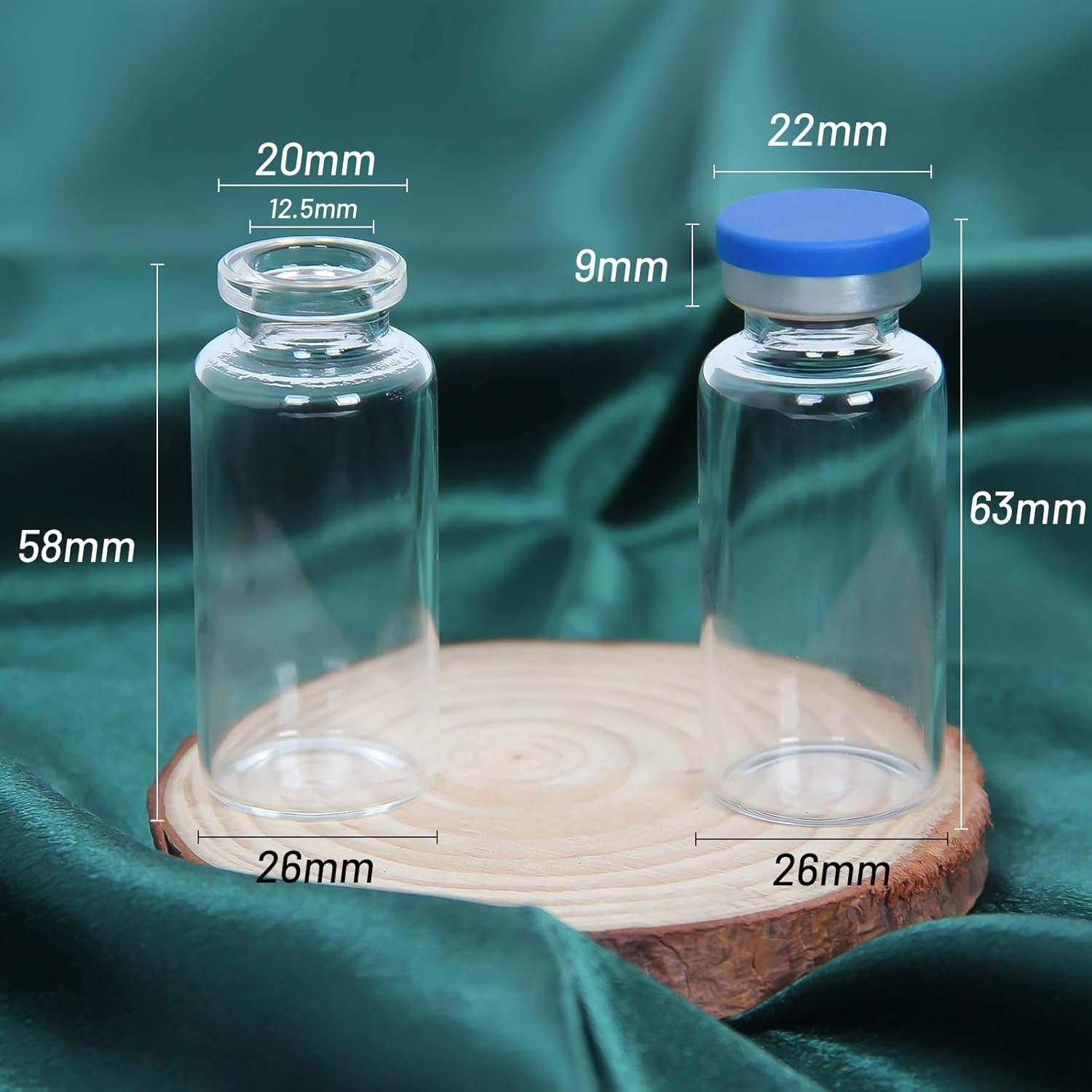 20ml Clear Glass Vials with Plastic-Aluminum Flip Caps and Rubber Injection Stoppers